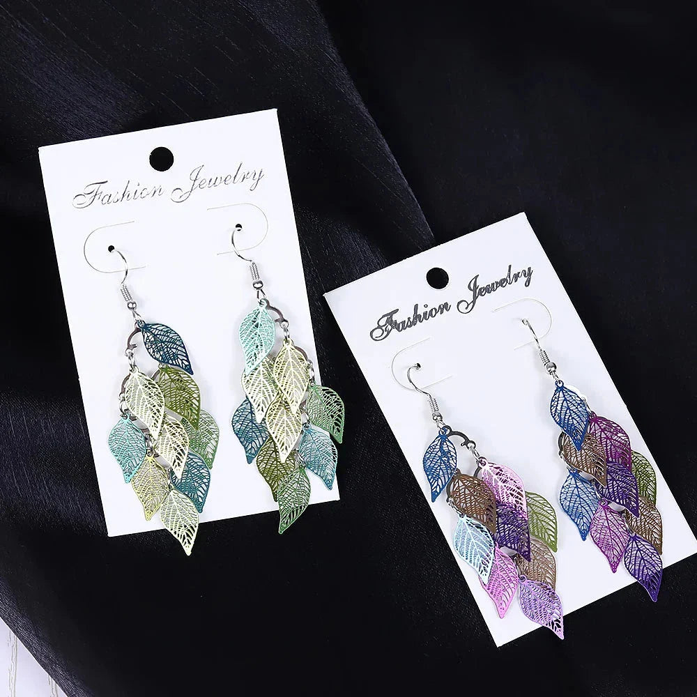Ethnic Nine-Leaf Drop Earrings – Bohemian Dangle Jewelry for Women