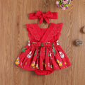 Baby Girls  Bodysuits Dress Lace Ruffles Short Sleeve Cartoon Print Jumpsuits Headband