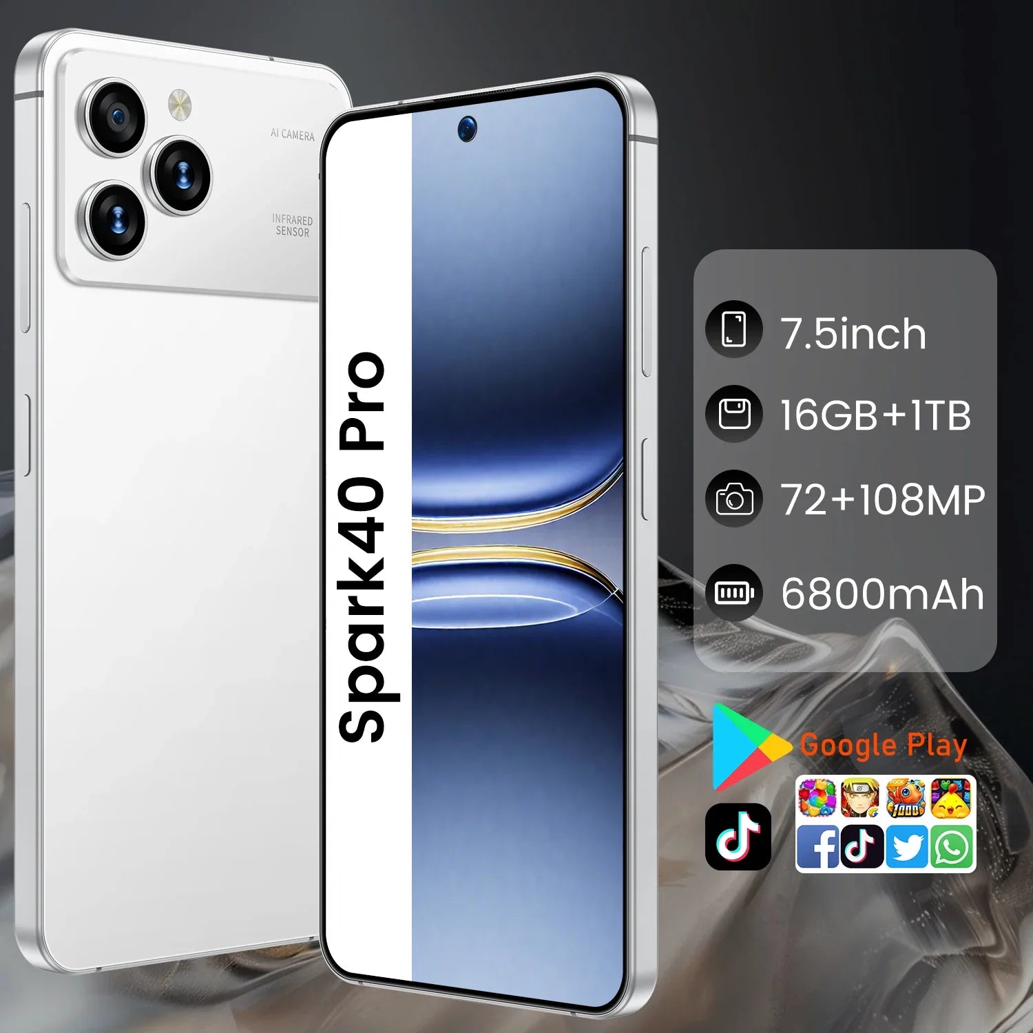 Original Pro Spark 40 Smartphones 16GB+1TB 5G Dual SIM Cellphone Mobile Phone