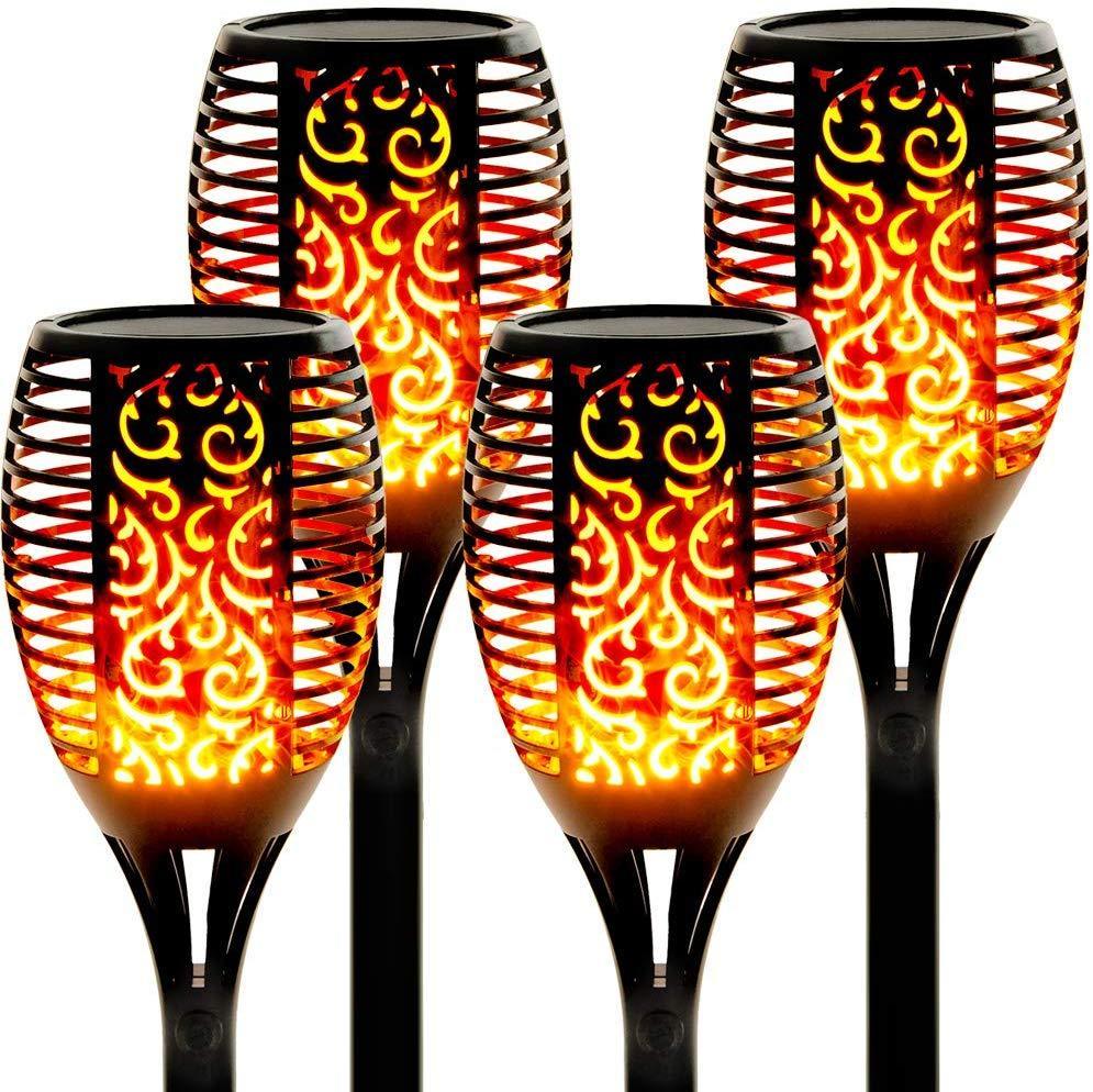 33/96 LED Solar Stainless Steel Torch Lamp For Yard Garden Pathway Doorway Courtyard