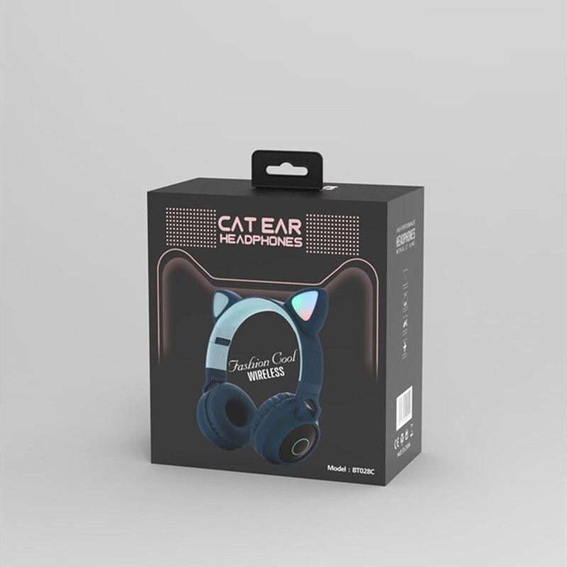 STEVVEX New Luxury Interesting LED Cat Ear Noise Cancelling Headphones Bluetooth 5.0  For Young People and  Kids Headset Support TF Card 3.5mm Plug With Mic