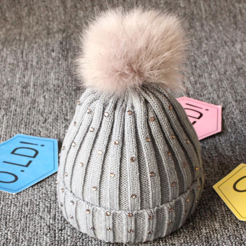 Fashion TrendBaby Girls Lovely Winter Warm Fur kintted Pompom Beanies Cap For Winter In Elegant Style