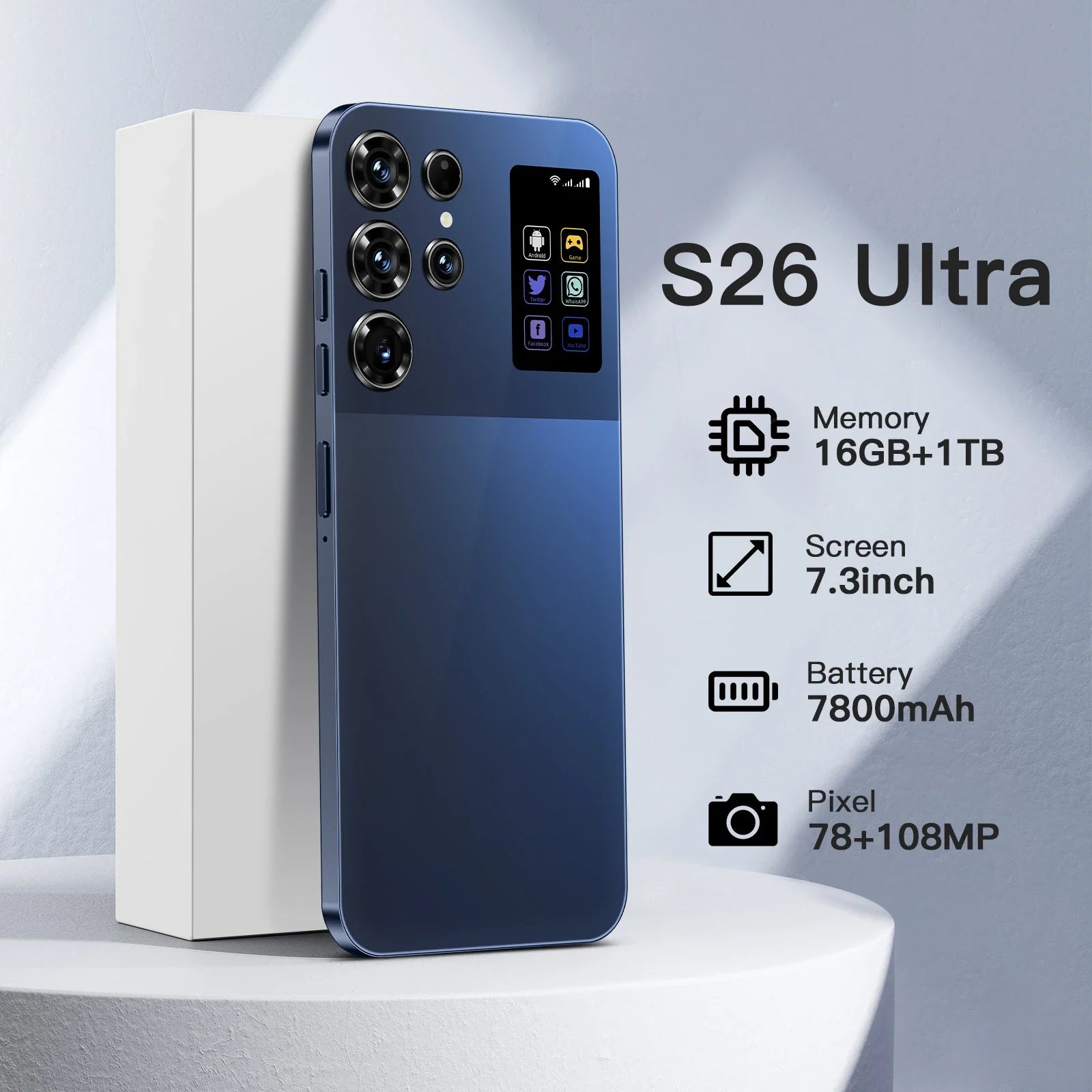 2025 New Original S26 Ultra 5G Smartphone 7.3 Inch HD 16GB+1TB Dual Card Unlocked Android 14.0 Deca Core Global Version Spanish