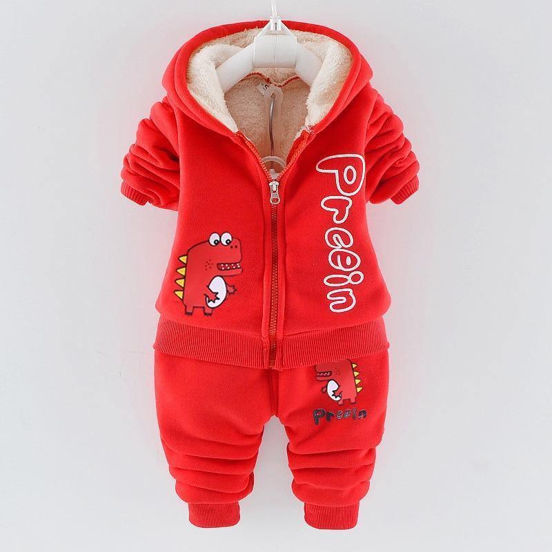 Modern Fashion Cotton Thick Warm Casual Hooded Sweater Cartoon Cute Bear Three-piece Suit For Baby Boy & Girl
