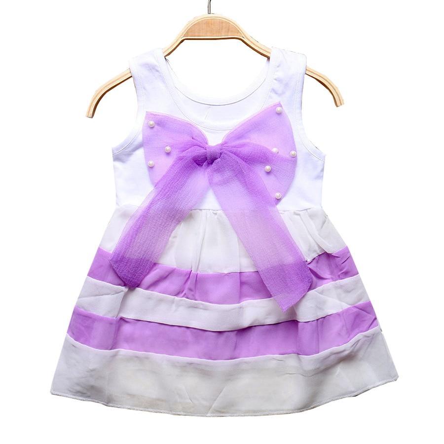Baby Girl Clothes for Kids with Cute Purple Stripe and Round Neck  Sleeveless Chiffon Dresses For Girls