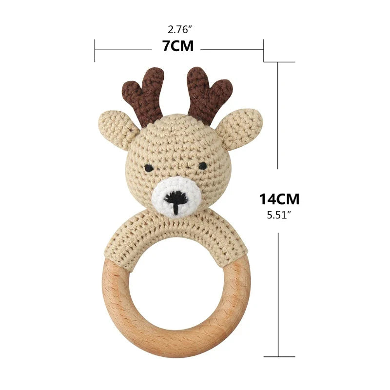BPA Free Baby Wooden Teether Crochet Rattle Toy for Newborns