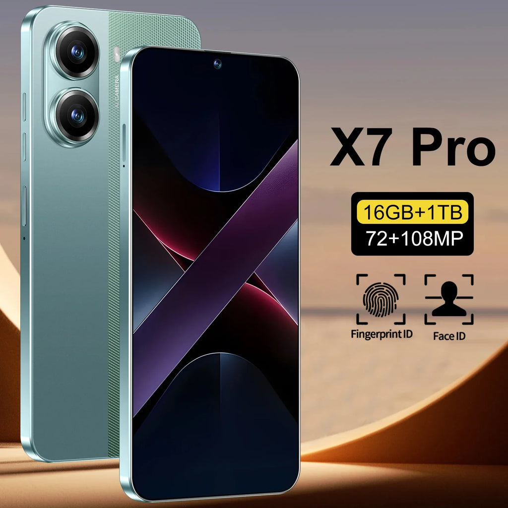 High Quality X7 Pro 16+1TB Smartphone 7.3 Inch Big Screen Android 14 Cellphones Mobile