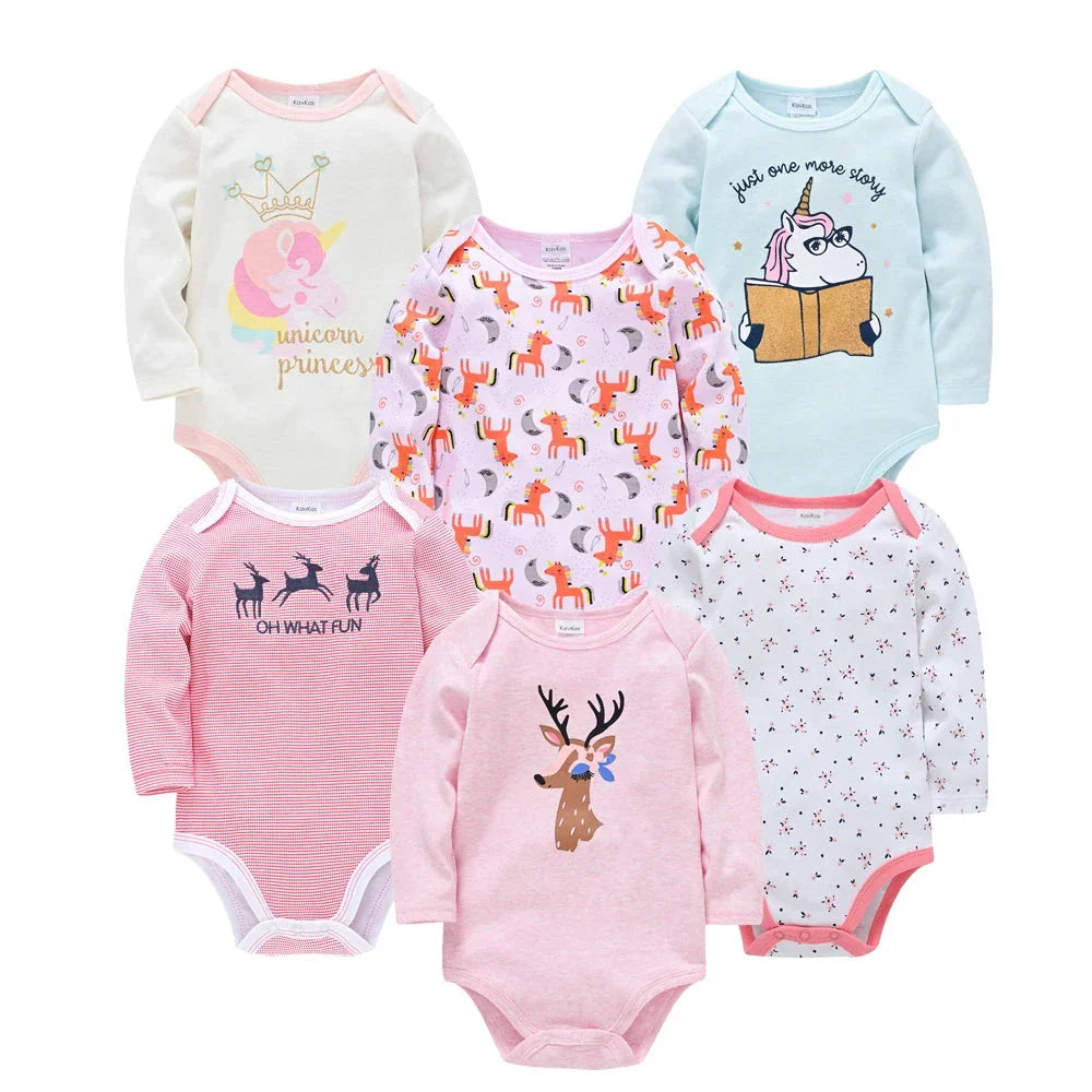 3/6 PCS Kavkas Cotton Baby Bodysuit Long Sleeve Set for Newborn Boys & Girls 0–12 Months