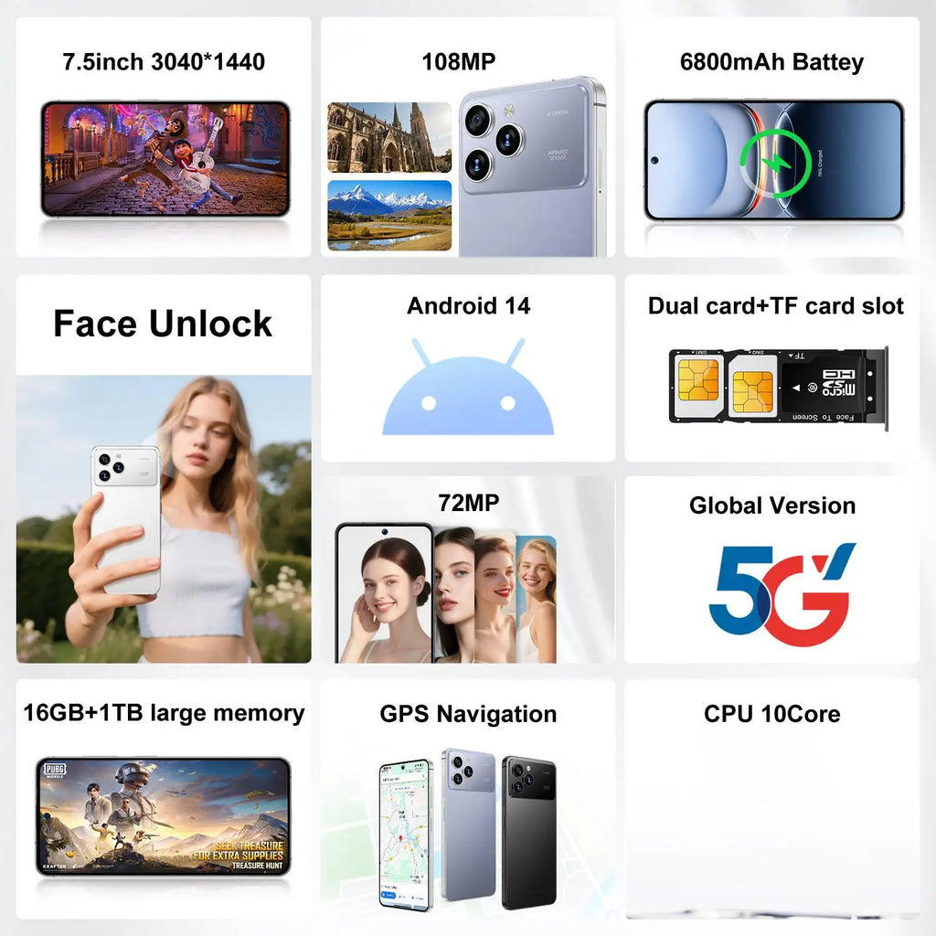 Original Pro Spark 40 Smartphones 16GB+1TB 5G Dual SIM Cellphone Mobile Phone