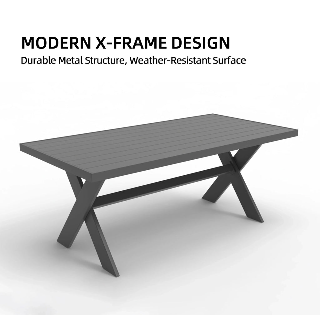 Modern All-Aluminum Outdoor Modular Sofa Set with X-Frame Design and Dining Table Freely Combinable for Farmhouse & Courtyard