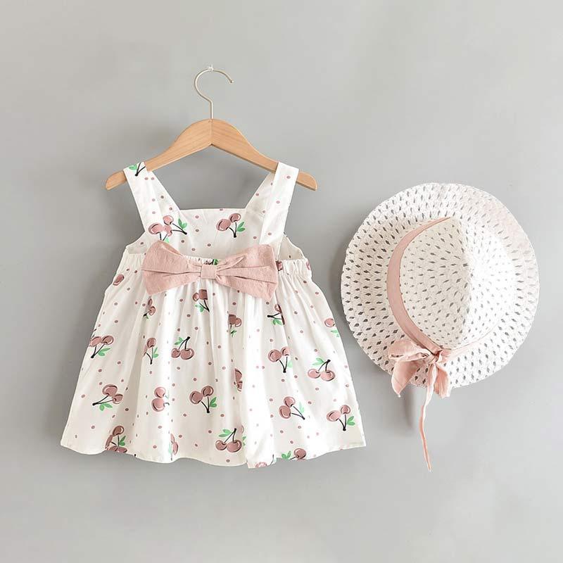 Baby Girls Dress with Sleeveless Print Floral for Birthday Party Princess Dress With Hat In Elefant Modern Style