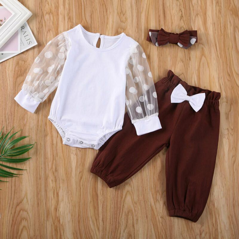 Newborn Baby Girl Two Pieces Set Long Sleeve Top Pant Headband Clothing Sets Perfect Gift For Kids