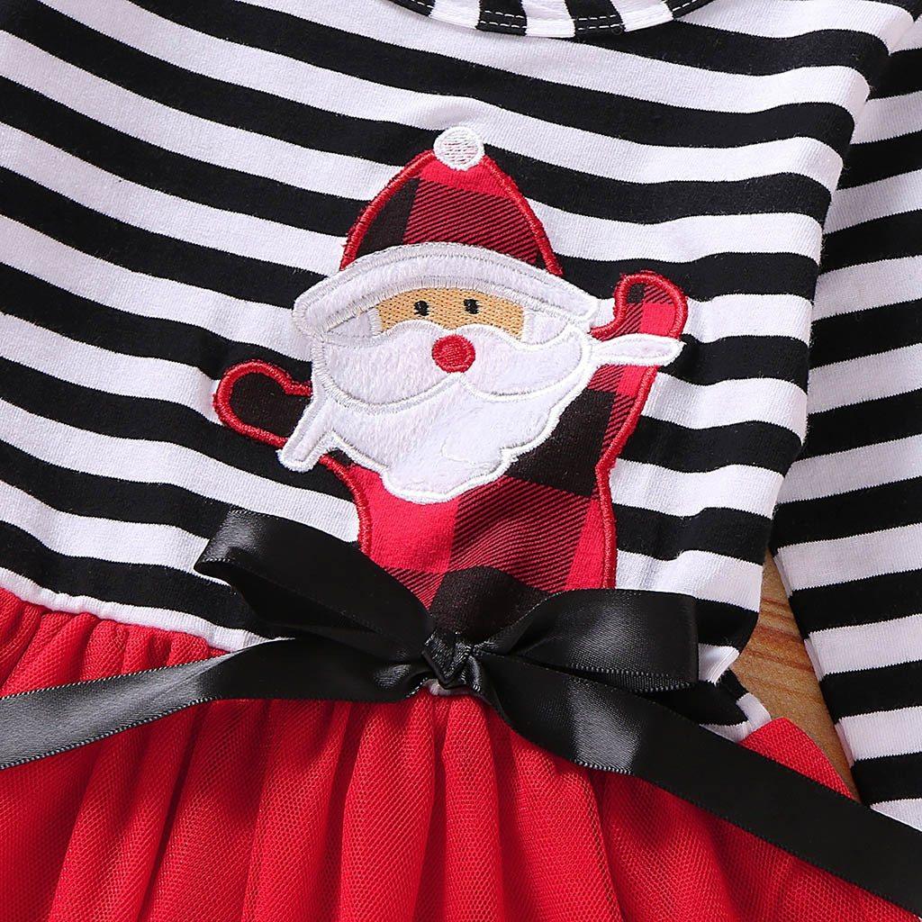 Newborn Baby Girls Long Sleeve Christmas Santa Striped  Skirt Dress Outfits Unique Design