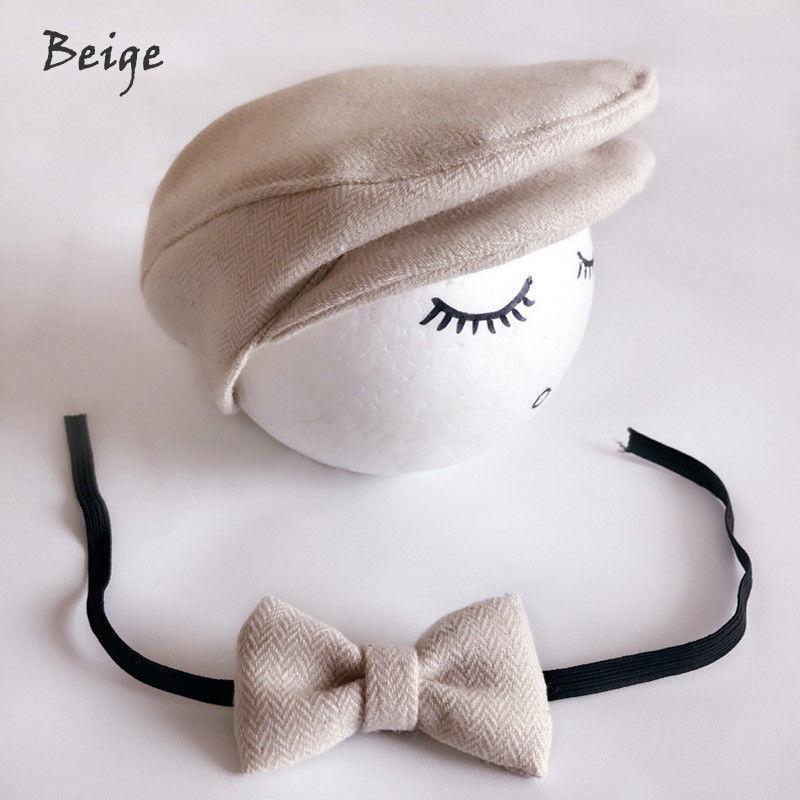 Modern Set Baby Newborn Peaked Beanie Cap Hat Bow Tie Photo Photography Prop Infant Boy Caps In elegant Modern Design