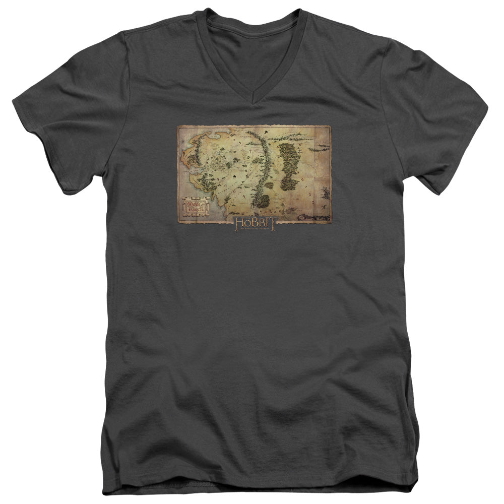 The Hobbit Middle Earth Map Mens Slim Fit V-Neck T Shirt Charcoal Officially Licensed