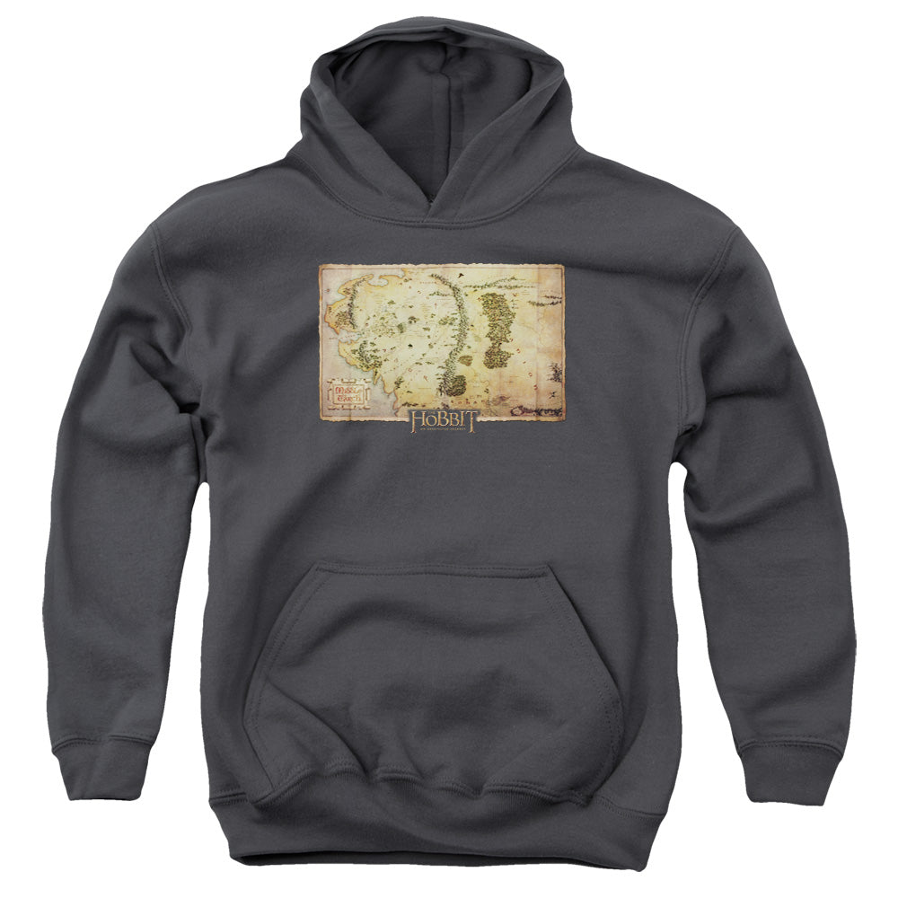 The Hobbit Middle Earth Map Kids Youth Hoodie Charcoal Officially Licensed
