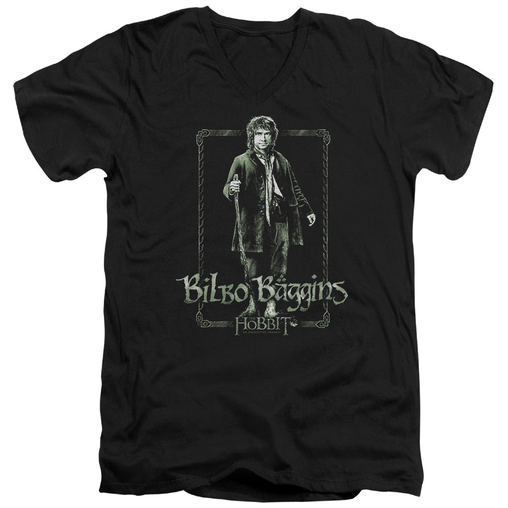 The Hobbit Bilbo Stare Mens Slim Fit V-Neck T Shirt Black Officially Licensed
