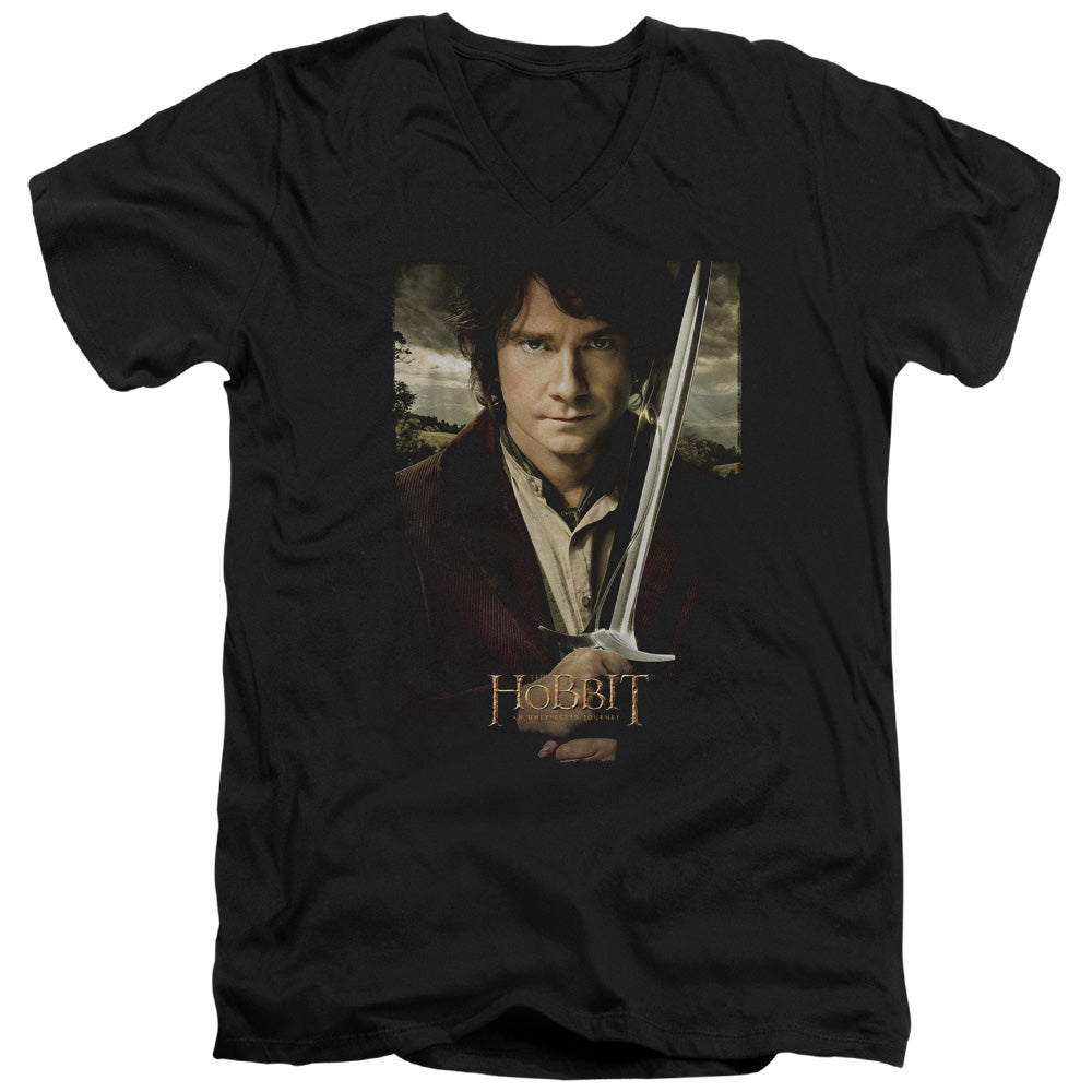 The Hobbit Baggins Poster Mens Slim Fit V-Neck T Shirt Black Officially Licensed