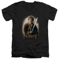 The Hobbit Bilbo and Sting Mens Slim Fit V-Neck T Shirt Black Officially Licensed