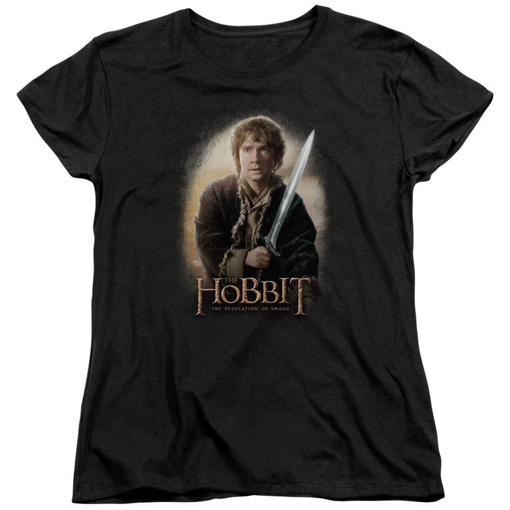 The Hobbit Bilbo and Sting Womens T Shirt Black Officially Licensed
