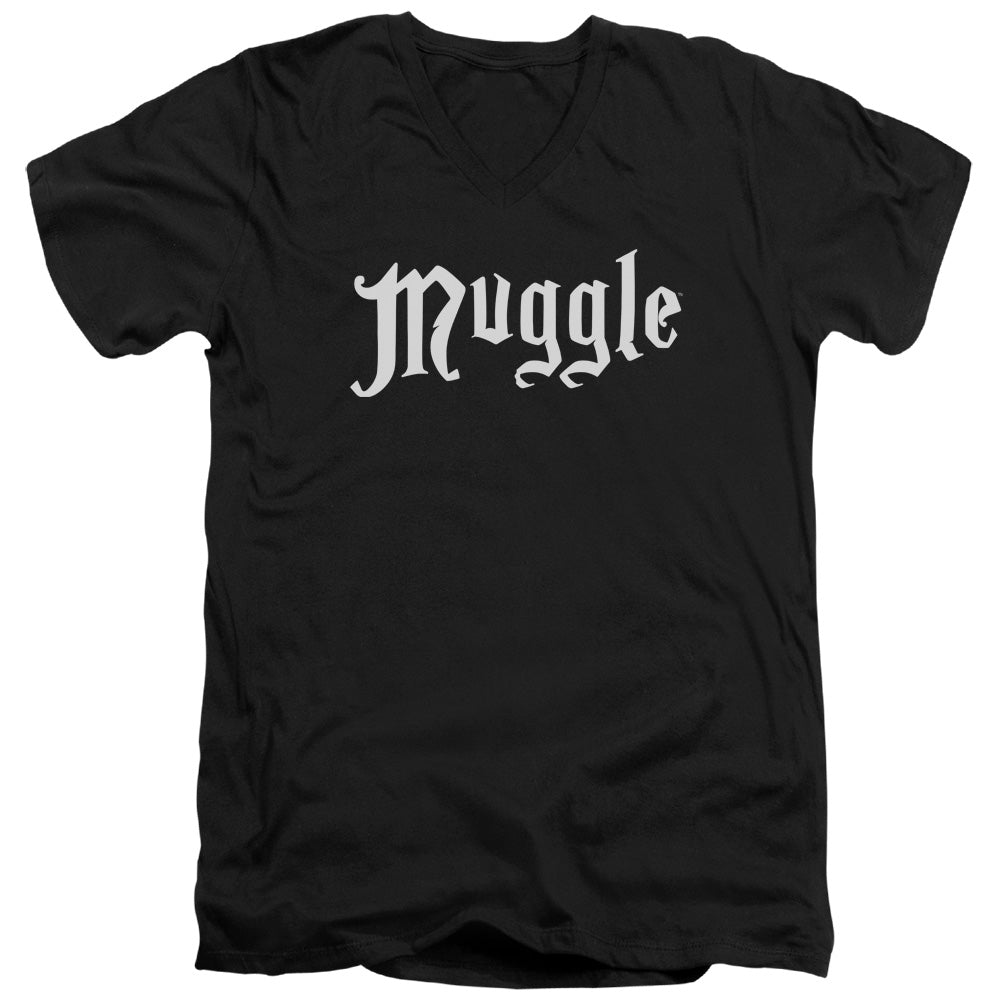Harry Potter Muggle Mens Slim Fit V-Neck T Shirt Black Officially Licensed