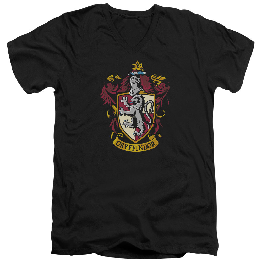 Harry Potter Gryffindor Crest Mens Slim Fit V-Neck T Shirt Black Officially Licensed