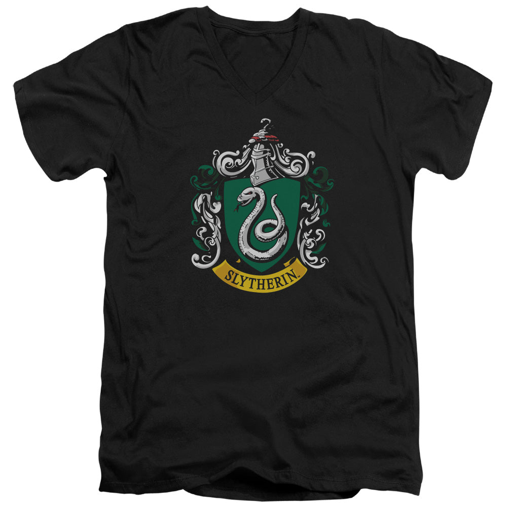Harry Potter Slytherin Crest Mens Slim Fit V-Neck T Shirt Black Officially Licensed