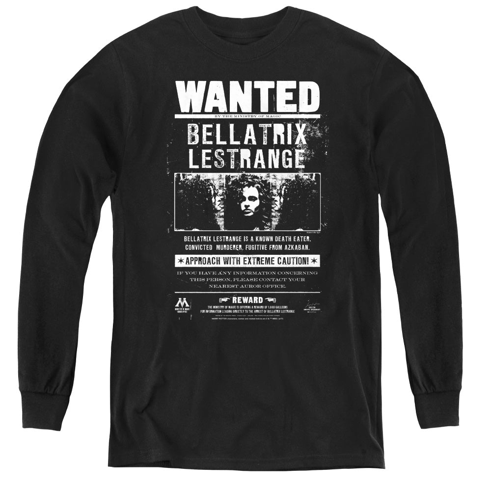 Harry Potter Wanted Bellatrix Long Sleeve Kids Youth T Shirt Black Officially Licensed