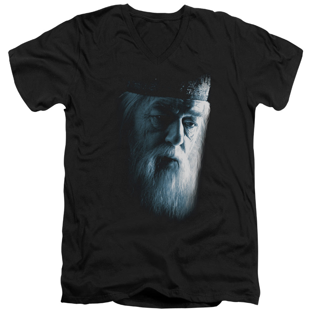 Harry Potter Dumbledore Face Mens Slim Fit V-Neck T Shirt Black Officially Licensed