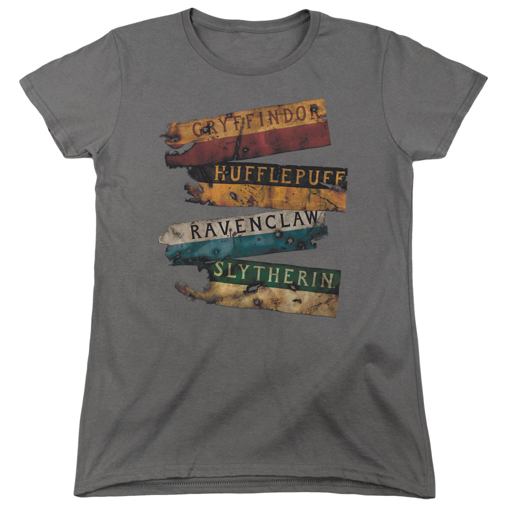 Harry Potter Burnt Banners Womens T Shirt Charcoal Officially Licensed
