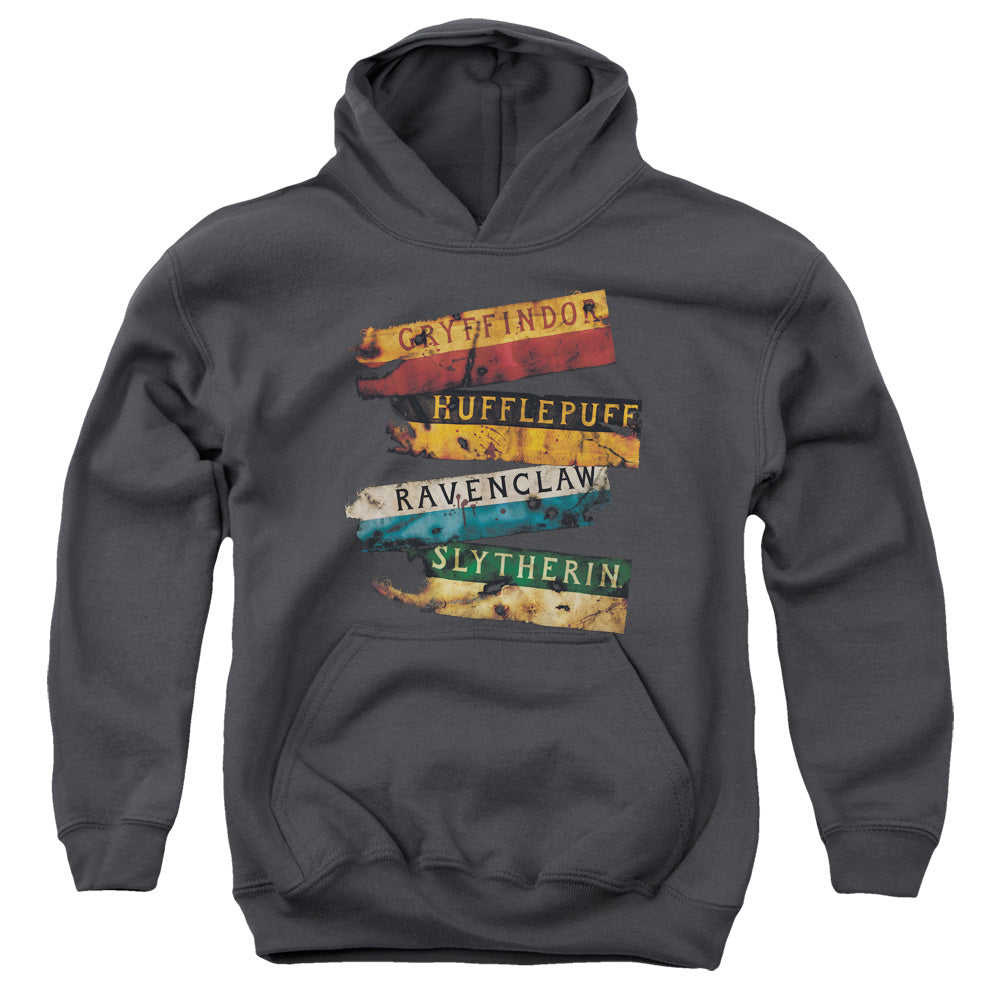 Harry Potter Burnt Banners Kids Youth Hoodie Charcoal Officially Licensed