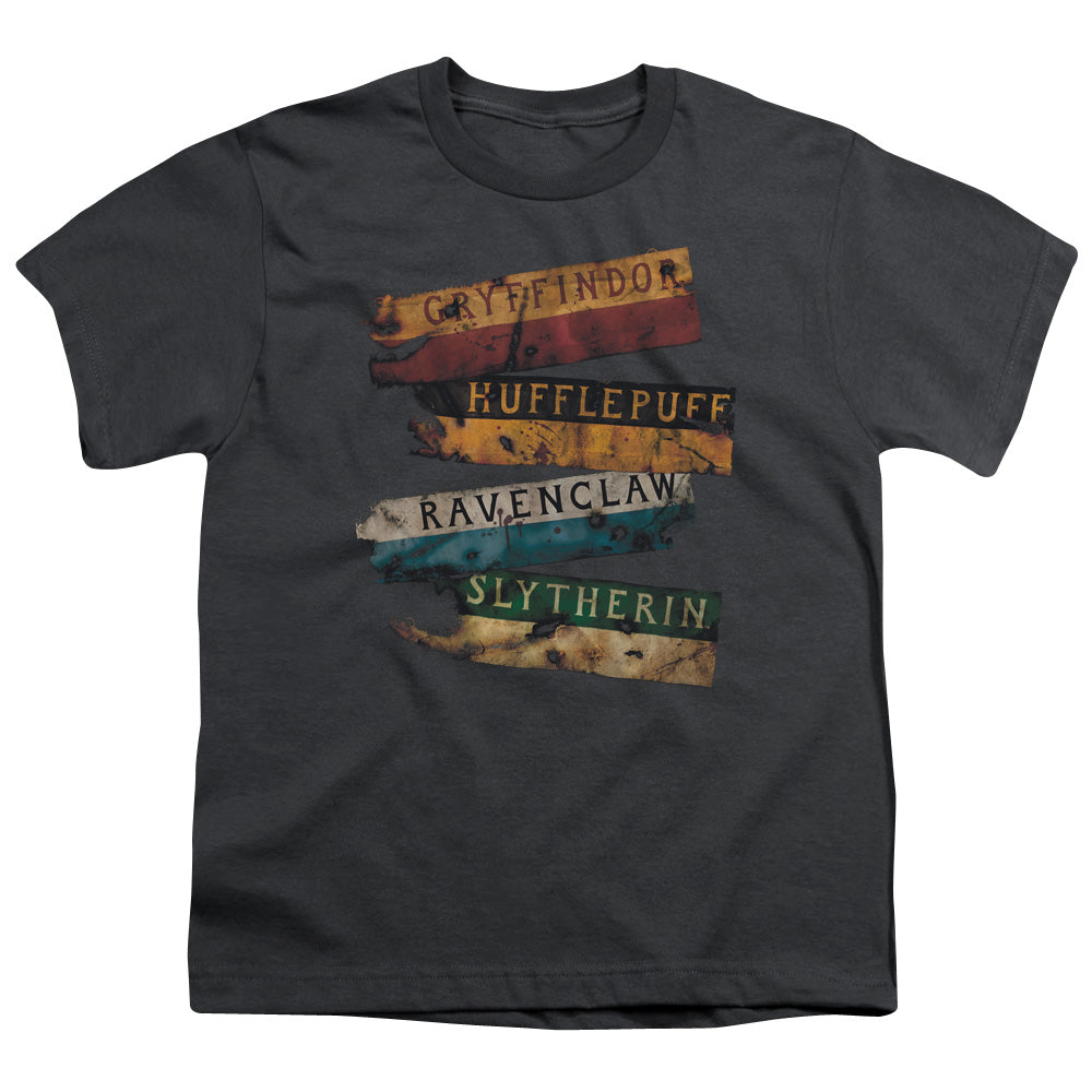 Harry Potter Burnt Banners Kids Youth T Shirt Charcoal Officially Licensed