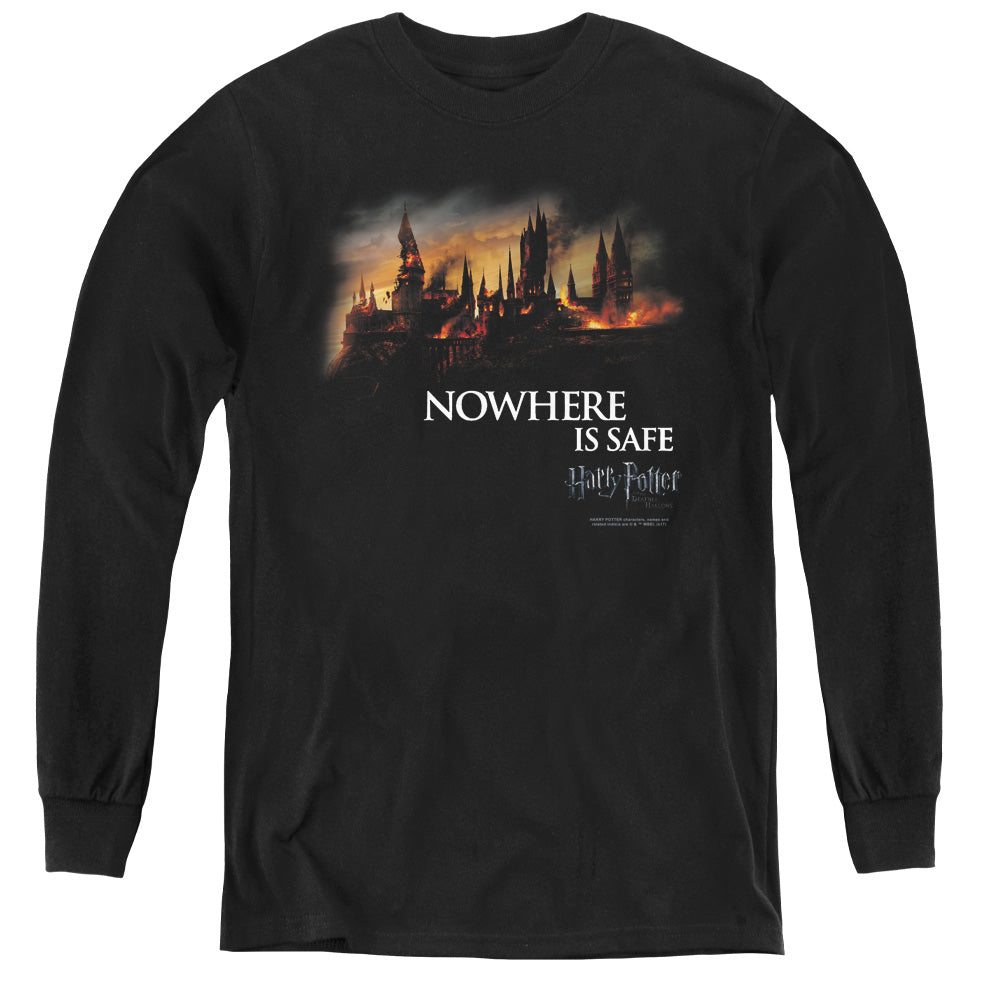 Harry Potter Burning Hogwarts Long Sleeve Kids Youth T Shirt Black Officially Licensed