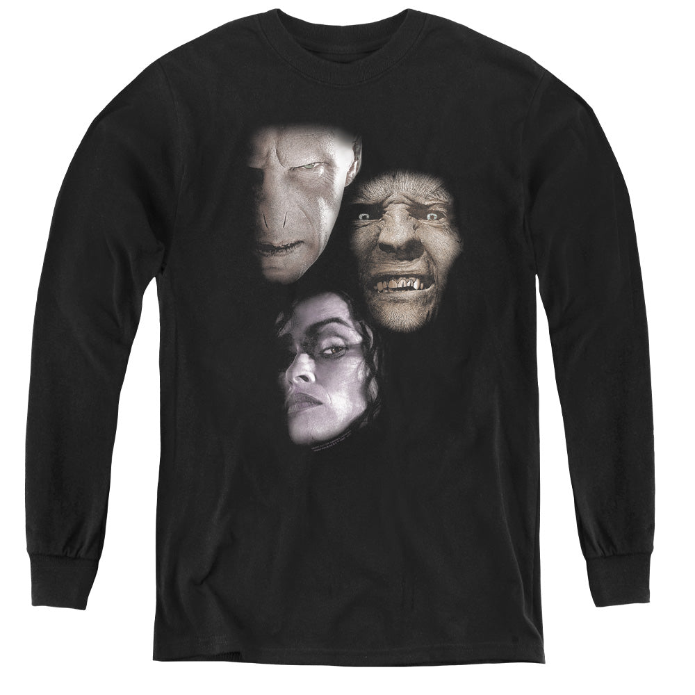 Harry Potter Villian Heads Long Sleeve Kids Youth T Shirt Black Officially Licensed