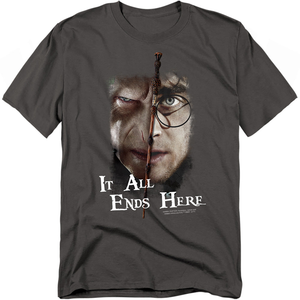 Harry Potter It All Ends Here Mens T Shirt Charcoal Officially Licensed