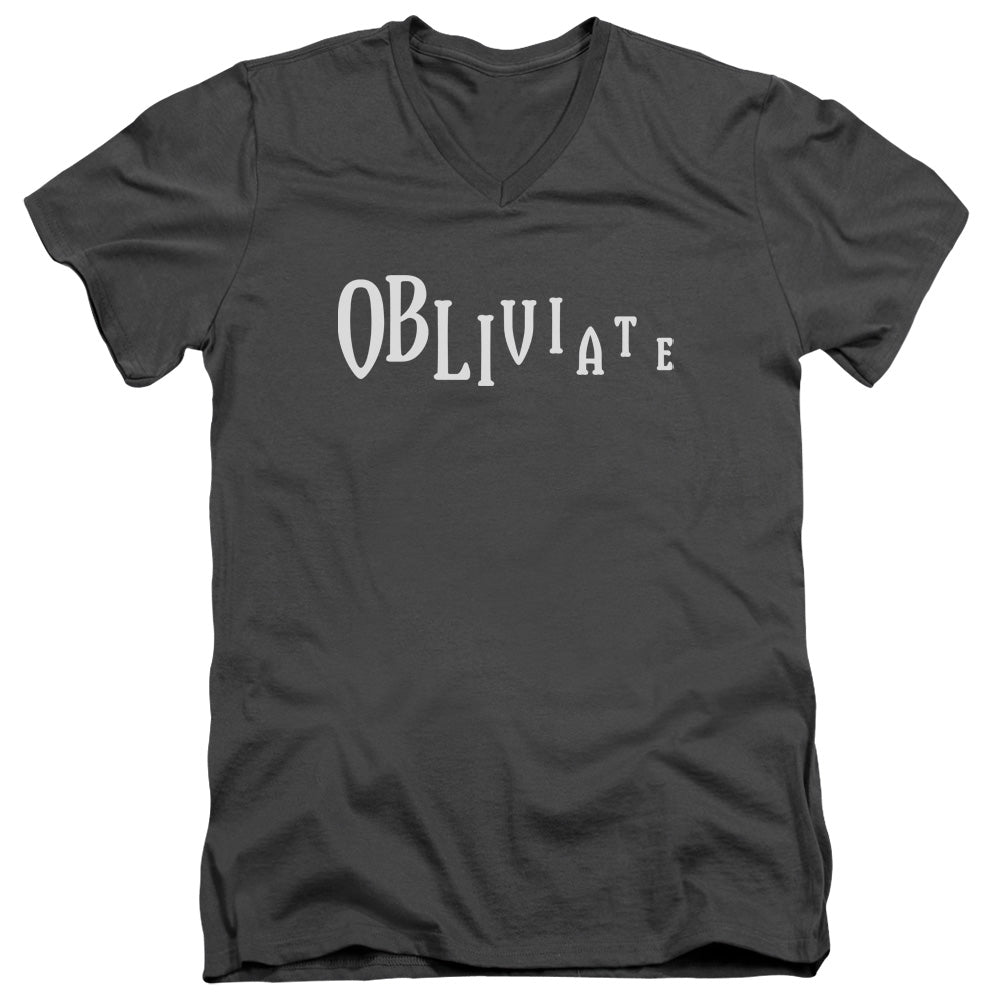 Harry Potter Obliviate Mens Slim Fit V-Neck T Shirt Charcoal Officially Licensed