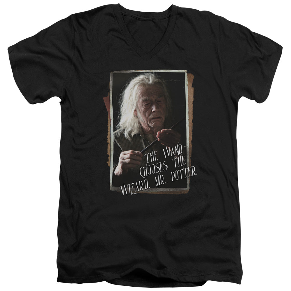 Harry Potter Olivander Mens Slim Fit V-Neck T Shirt Black Officially Licensed