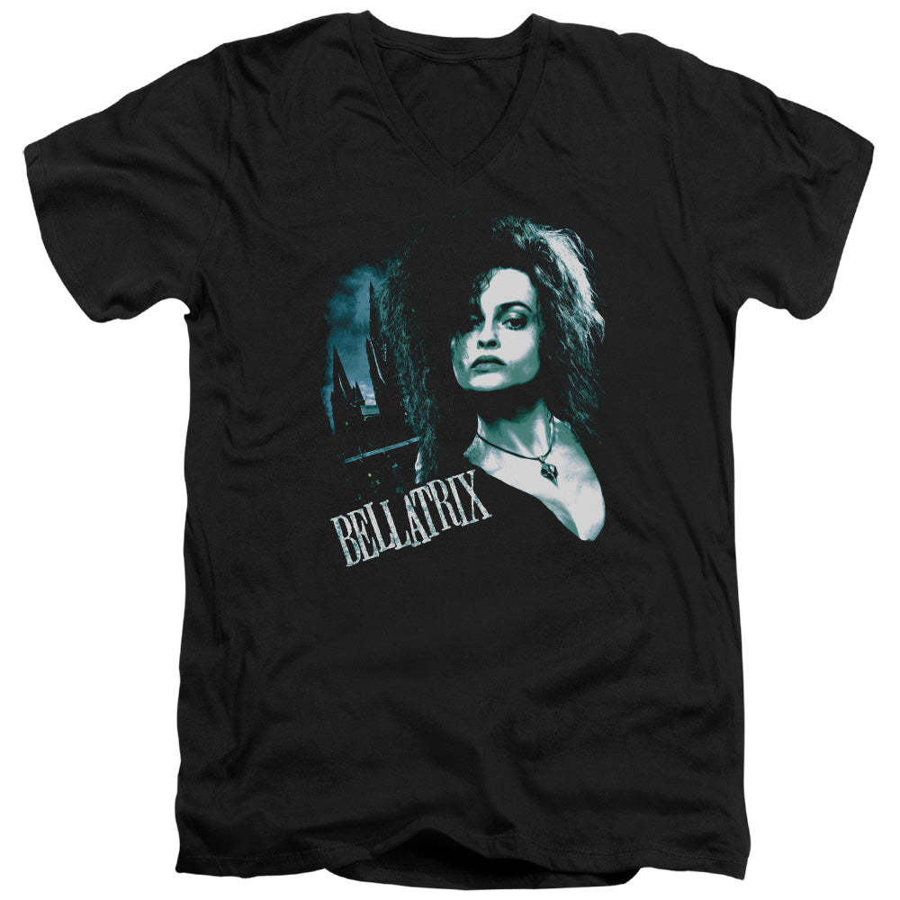 Harry Potter Bellatrix Closeup Mens Slim Fit V-Neck T Shirt Black Officially Licensed