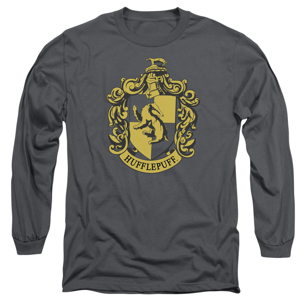Harry Potter Hufflepuff Crest Mens Long Sleeve Shirt Charcoal Officially Licensed Officially Licensed