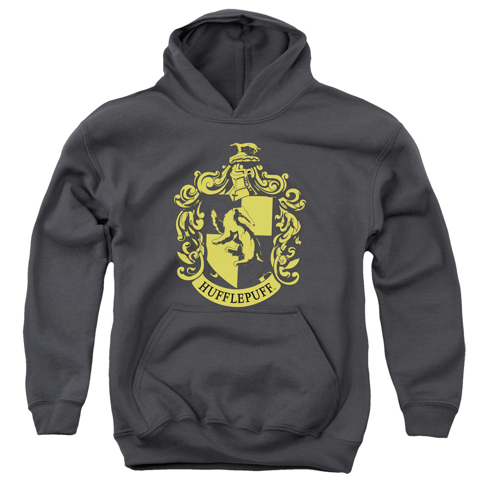 Harry Potter Hufflepuff Crest Kids Youth Hoodie Charcoal Officially Licensed