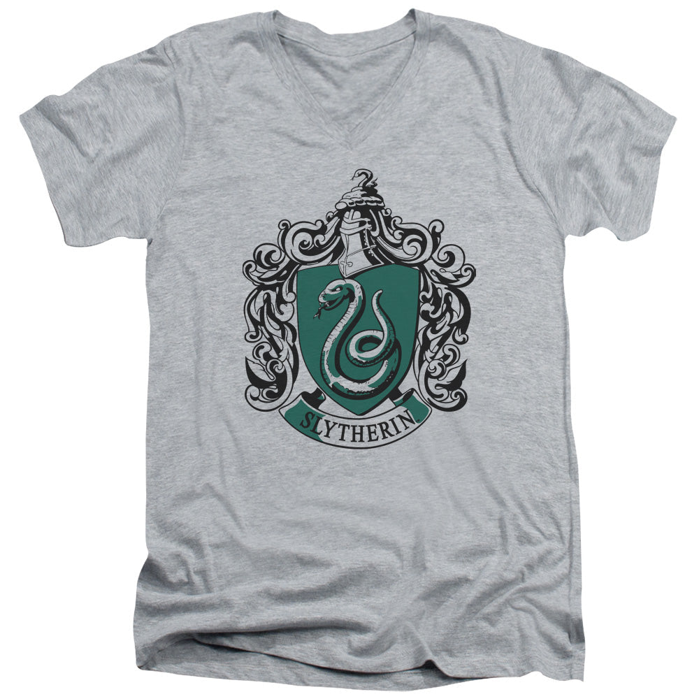 Harry Potter Slytherin Crest Mens Slim Fit V-Neck T Shirt Athletic Heather Officially Licensed