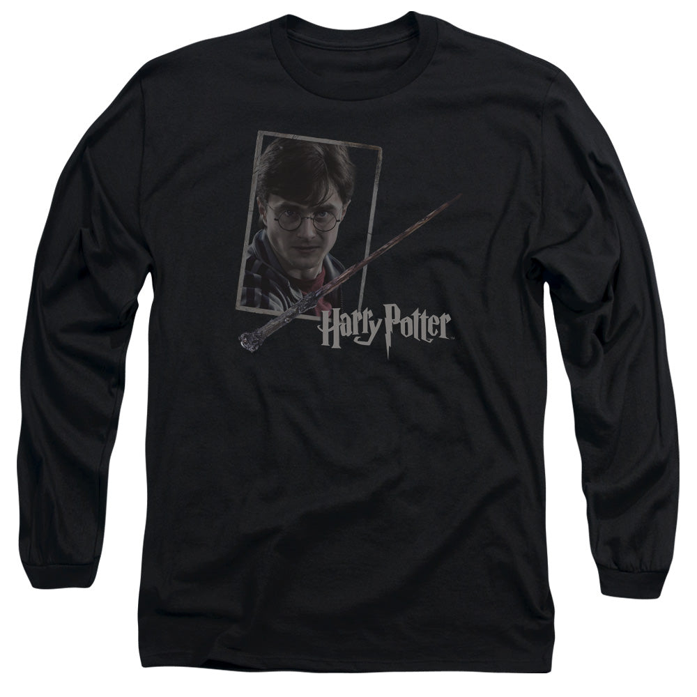 Harry Potter Harrys Wand Portrait Mens Long Sleeve Shirt Black Officially Licensed Officially Licensed