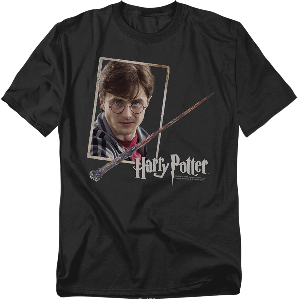 Harry Potter Harrys Wand Portrait Mens T Shirt Black Officially Licensed