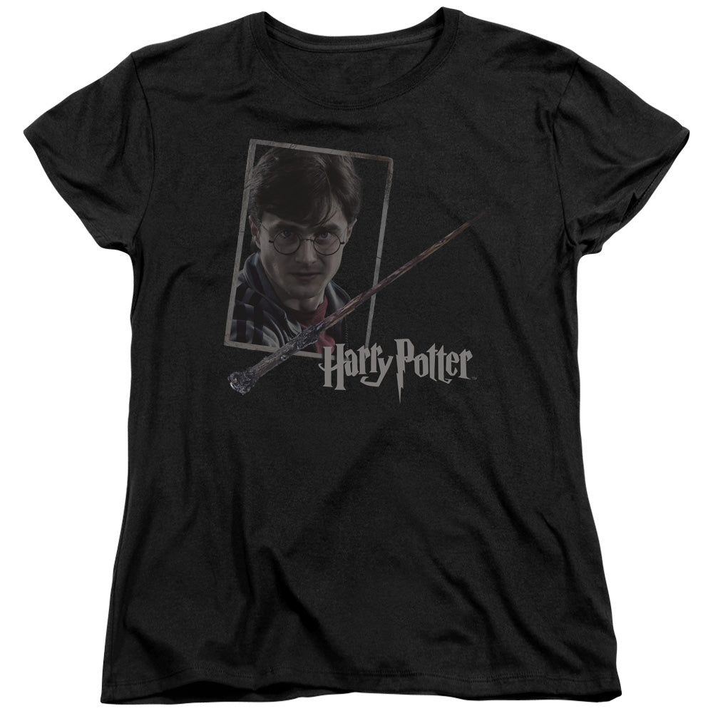Harry Potter Harrys Wand Portrait Womens T Shirt Black Officially Licensed