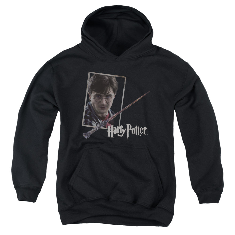 Harry Potter Harrys Wand Portrait Kids Youth Hoodie Black Officially Licensed