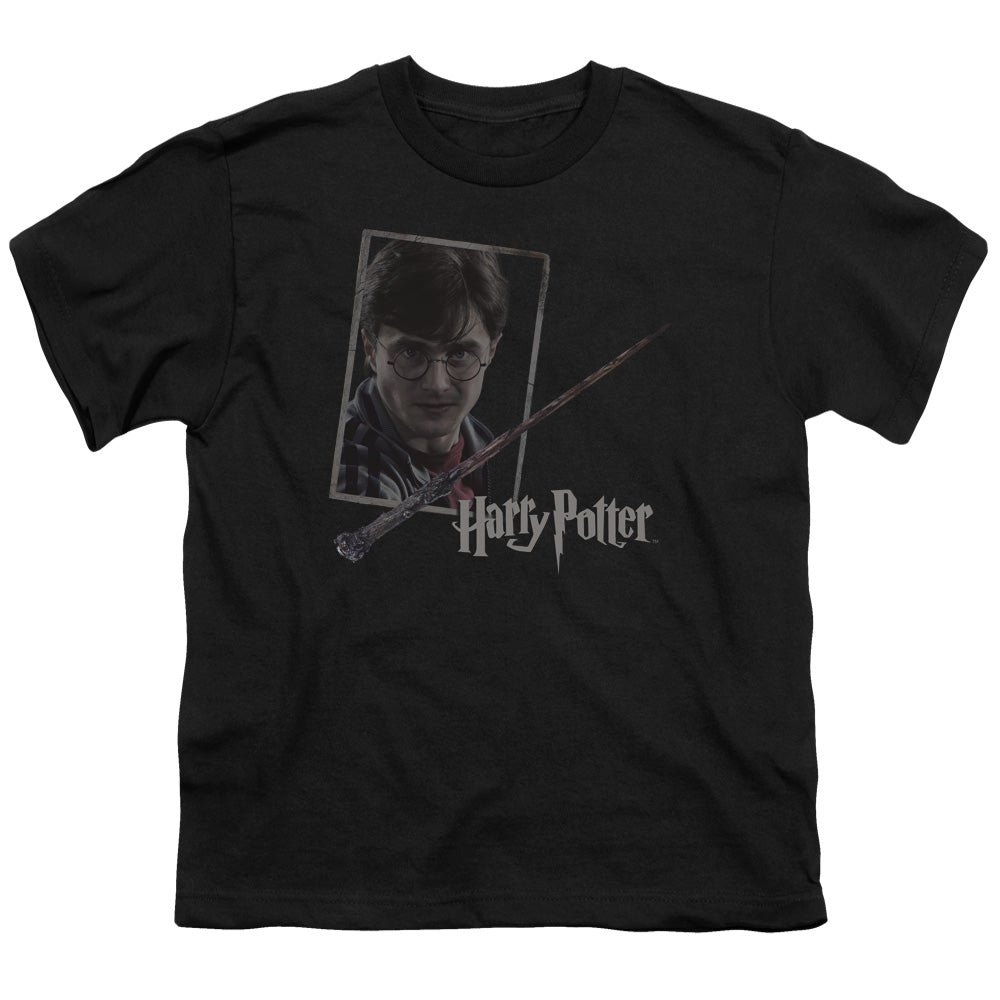 Harry Potter Harrys Wand Portrait Kids Youth T Shirt Black Officially Licensed