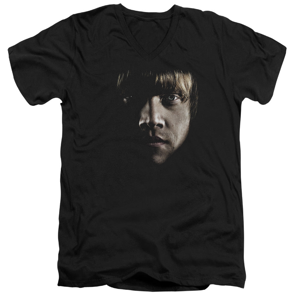 Harry Potter Ron Poster Head Mens Slim Fit V-Neck T Shirt Black Officially Licensed