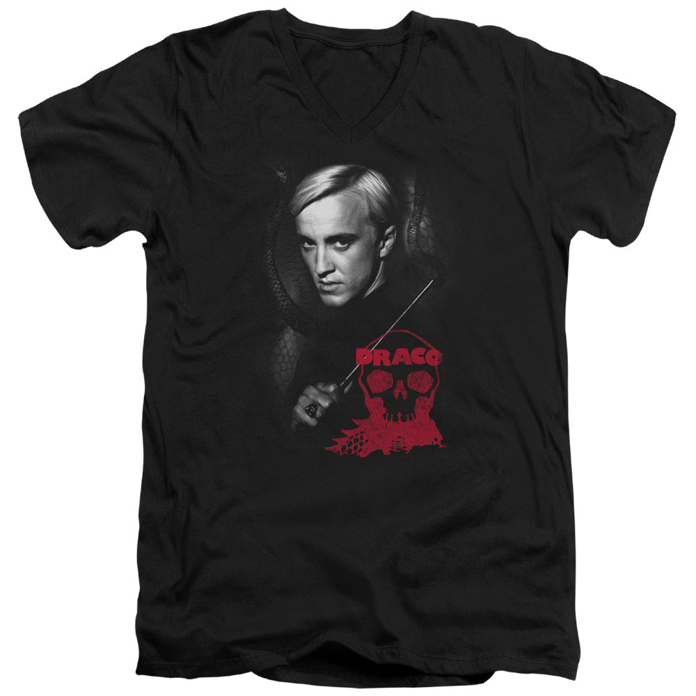 Harry Potter Draco Portrait Mens Slim Fit V-Neck T Shirt Black Officially Licensed