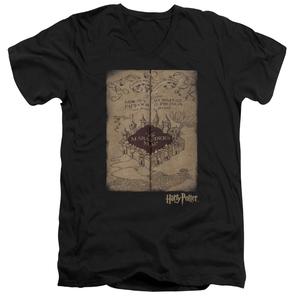 Harry Potter Marauders Map Mens Slim Fit V-Neck T Shirt Black Officially Licensed