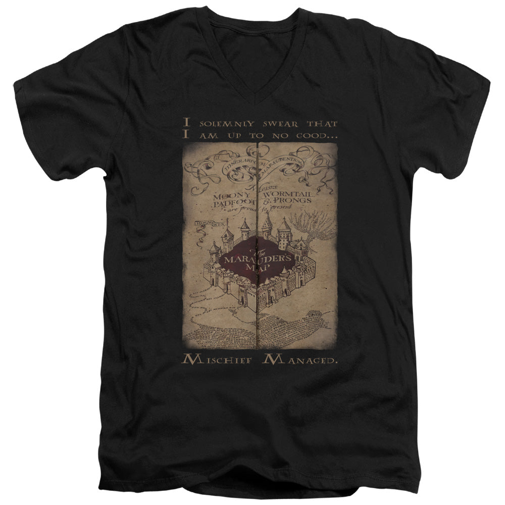 Harry Potter Marauders Map Words Mens Slim Fit V-Neck T Shirt Black Officially Licensed